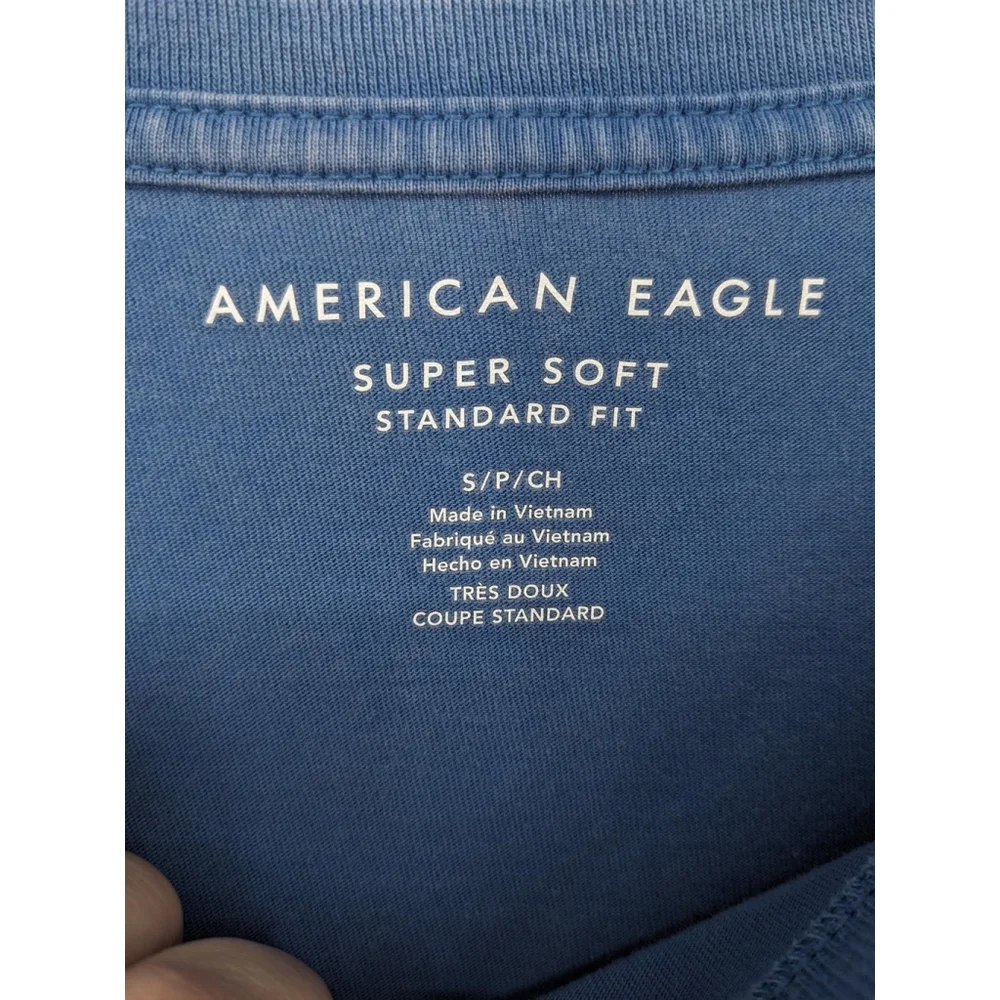 American Eagle Shirt Mens Small Blue Long Sleeve Super Soft Logo Graphic Y2K 90s